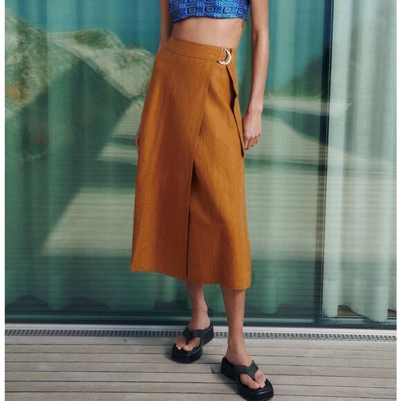 ZARA LINEN BLEND PAREO SKIRT - Picture 1 of 4